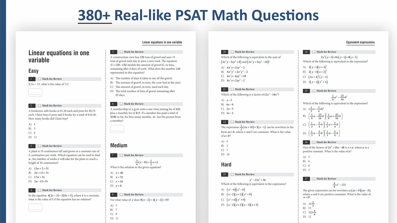 PSAT/NMSQT Math Practice Questions