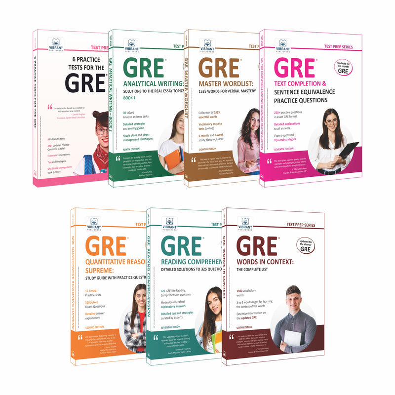 GRE Self Study: 6 Practice Tests, Analytical Writing (Book 1), Master Wordlist (1535 Words), Quantitative Reasoning, Reading Comprehension, Text Completion, Complete List (Set of 7 Books)