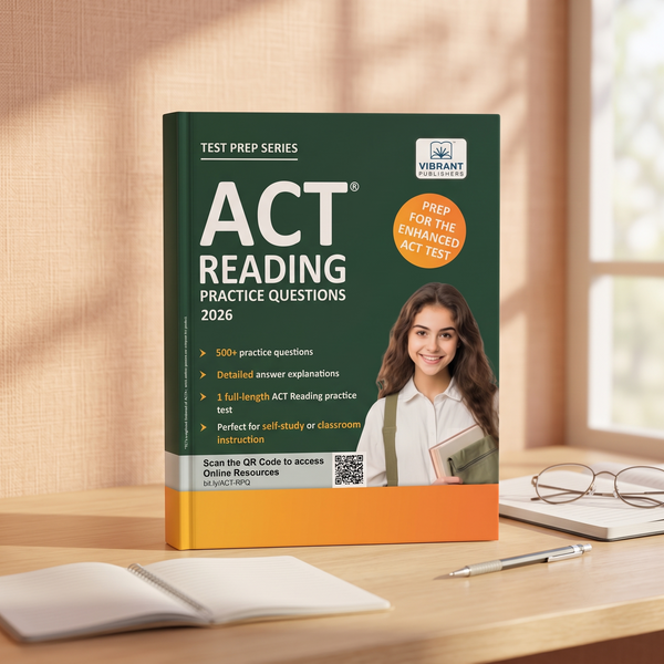 Act Reading practice questions book by Vibrant Publishers.