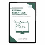 Cover of the book Python Essentials You Always Wanted to Know, a beginner-friendly guide to learning Python programming, featuring a snake wrapped around a computer monitor.