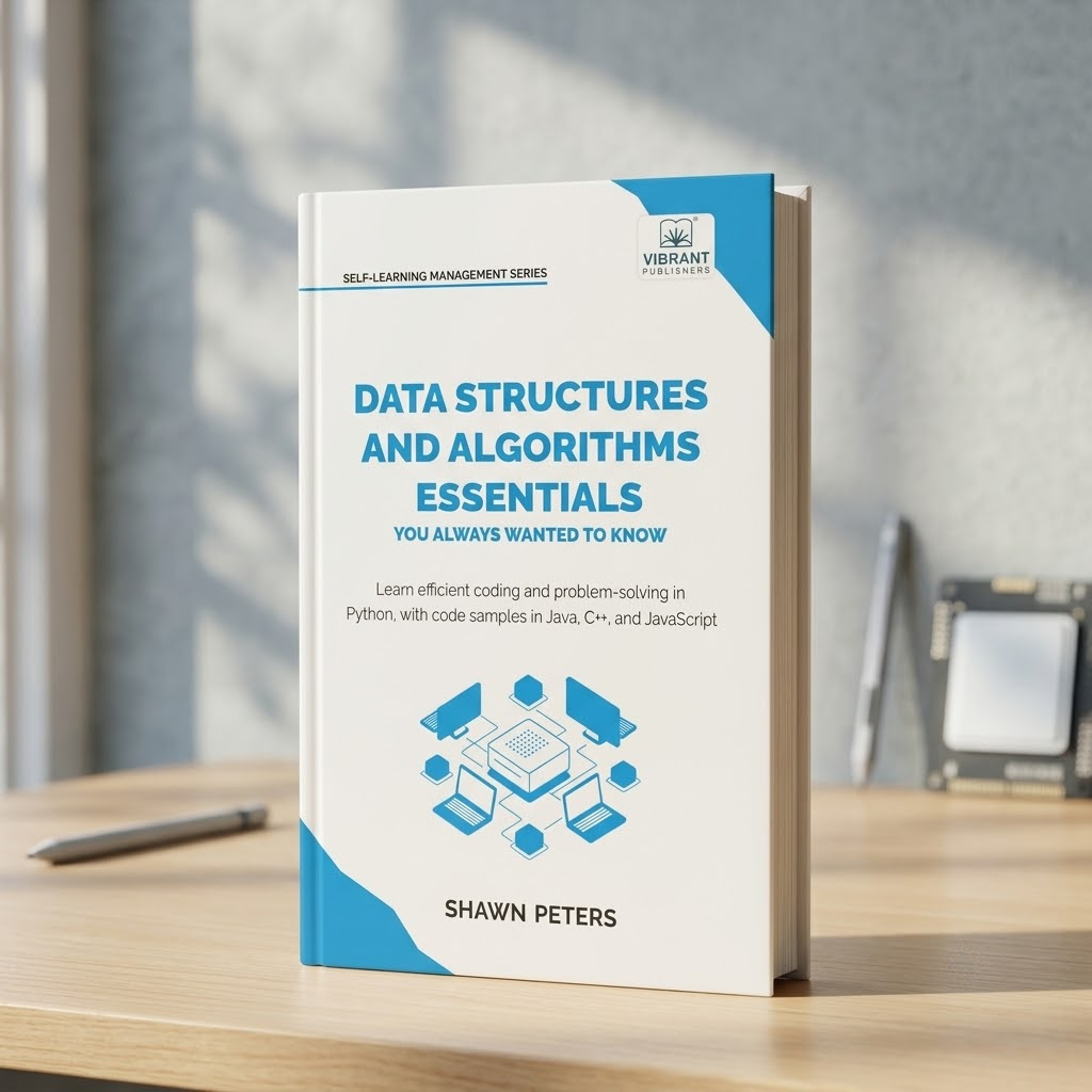 A paperback book titled "Data Structures and Algorithms Essentials" by Shawn Peters.