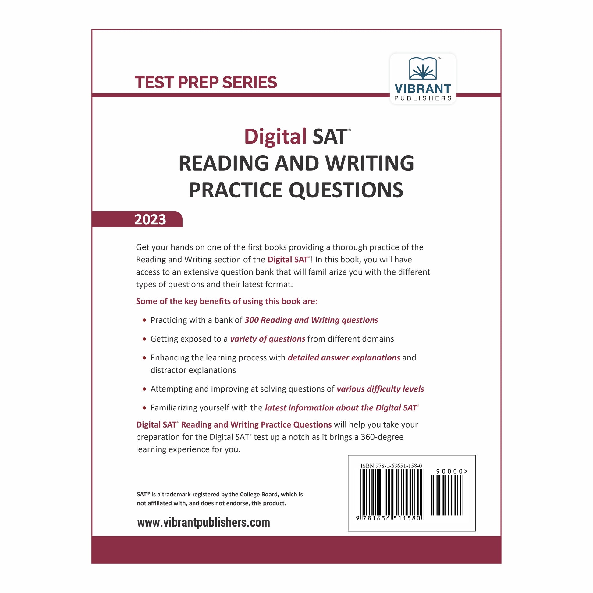 Digital SAT Reading and Writing Practice Questions - Vibrant Publishers